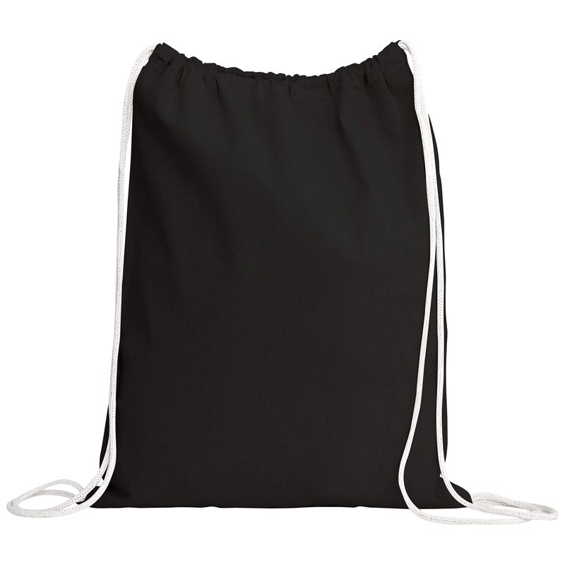 TBF Cotton Drawstring Backpack Gym Sack Canvas Cinch Sport Pack for Men, Women - Set of 12, Black - Image 1